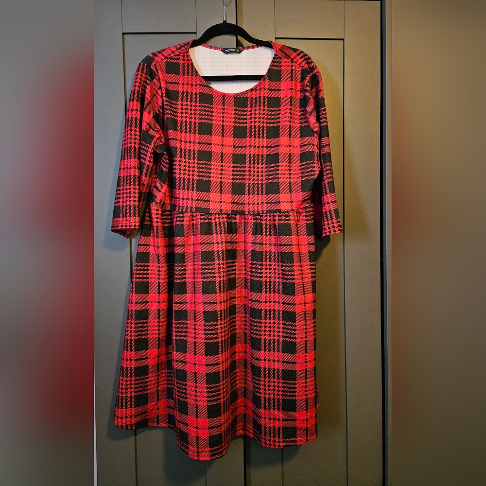 Qutie Plus Plaid Print A-line Dress, Plus Size 2X - Picture 3 of 12